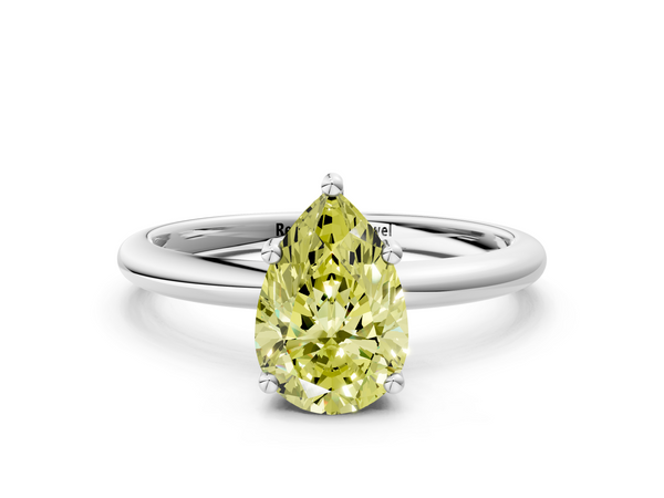 Platinum Fancy Yellow Pear  Cut Solitaire Engagement Ring with Four-Prong Setting and Classic Band