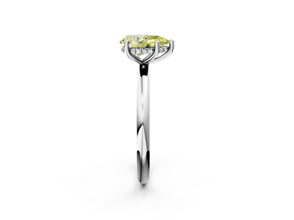Platinum Fancy Yellow Pear  Cut Solitaire Engagement Ring with Four-Prong Setting and Classic Band