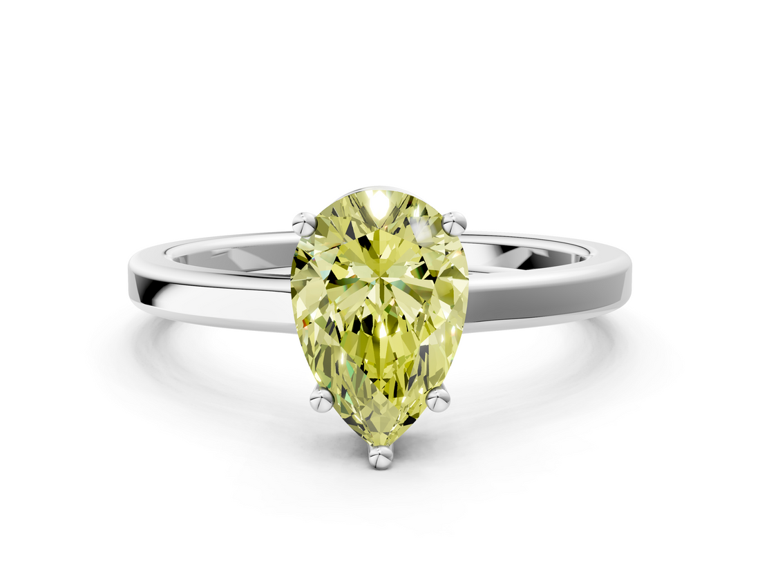 White gold Fancy Yellow Pear  Cut Solitaire Engagement Ring with Four-Prong Setting on a Classic Band_20