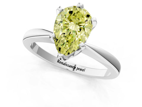 White gold Fancy Yellow Pear Cut Solitaire Engagement Ring with Six-Prong Setting and Tapered Band_1