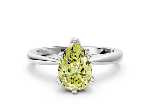 White gold Fancy Yellow Pear Cut Solitaire Engagement Ring with Six-Prong Setting and Tapered Band