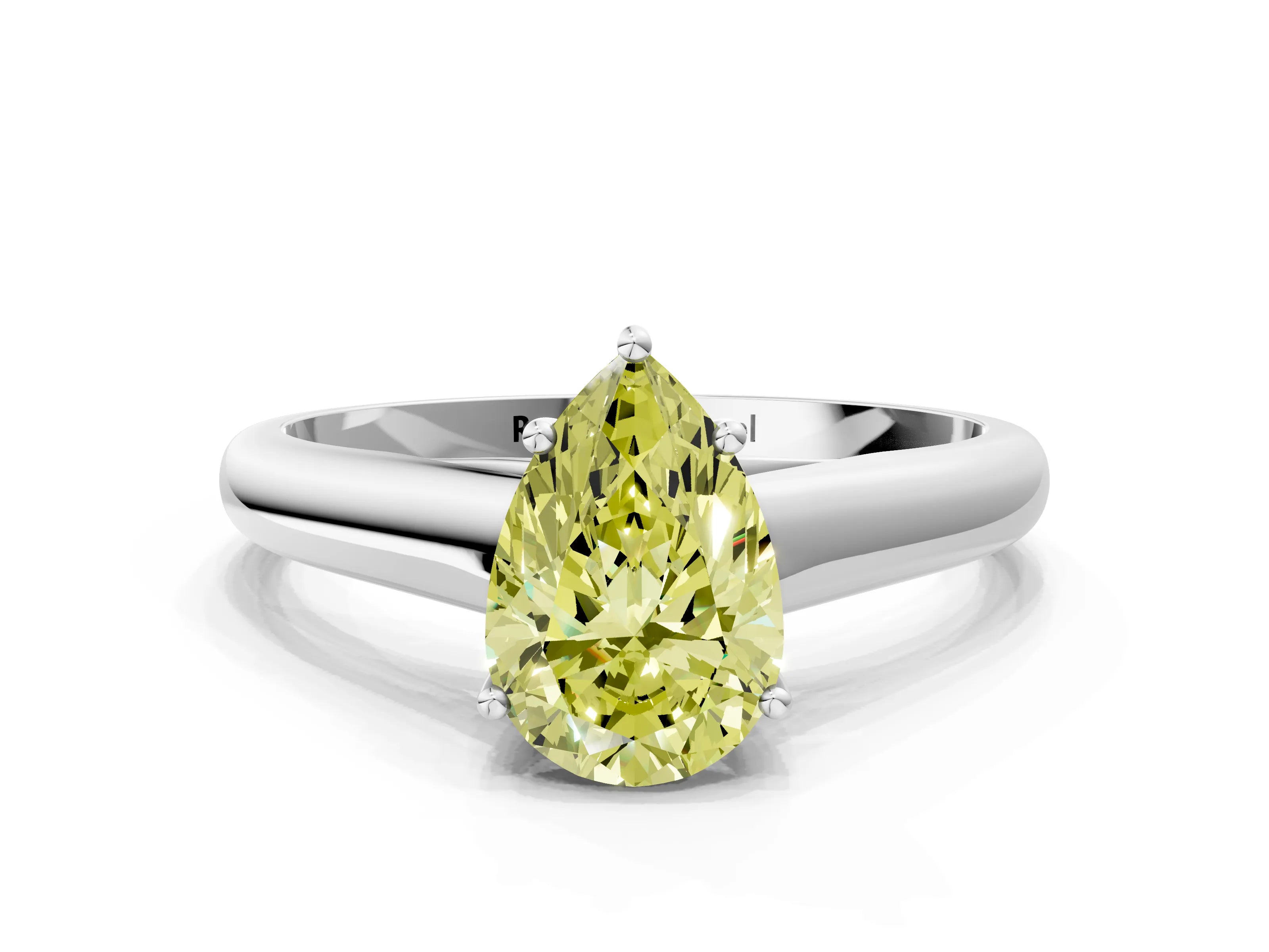 White gold Fancy Yellow Pear Cut Solitaire Engagement Ring with Tapered Band and Four-Prong Setting_15