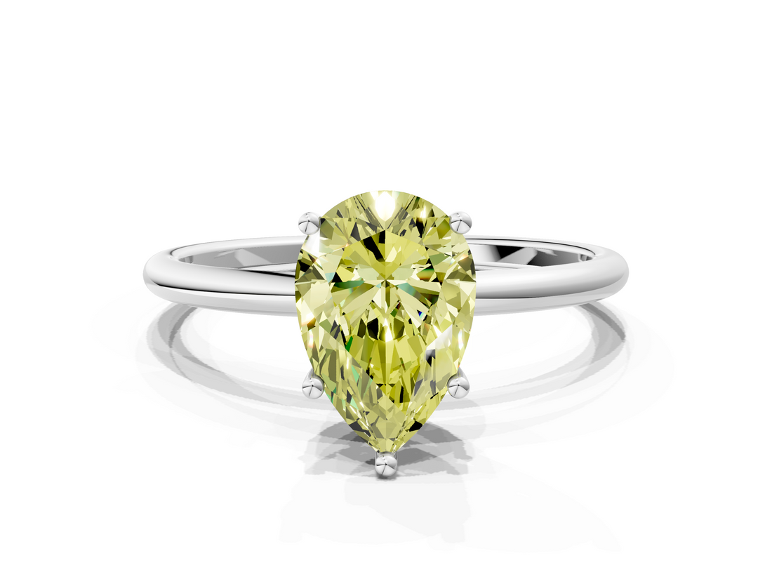 White gold Fancy Yellow Pear  Cut Solitaire Engagement Ring with Thin Band and Four-Prong Setting_3