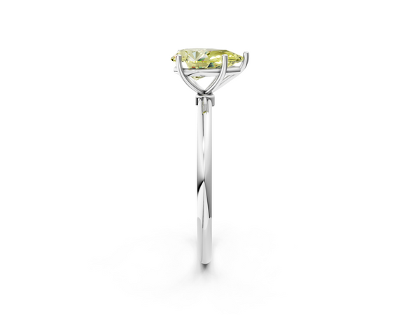Platinum Fancy Yellow Pear  Cut Solitaire Engagement Ring with Thin Band and Four-Prong Setting