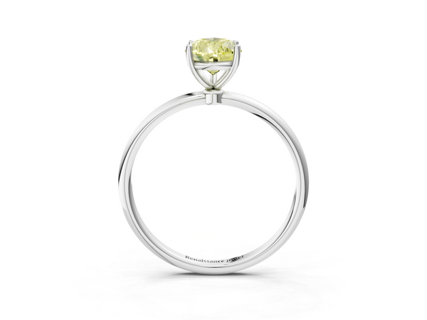 Platinum Fancy Yellow Pear  Cut Solitaire Engagement Ring with Thin Band and Four-Prong Setting