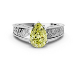White gold Fancy Yellow Pear  Cut Solitaire Engraved Band with Four-Prong Setting_62