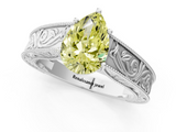 White gold Fancy Yellow Pear  Cut Solitaire Engraved Band with Four-Prong Setting_63