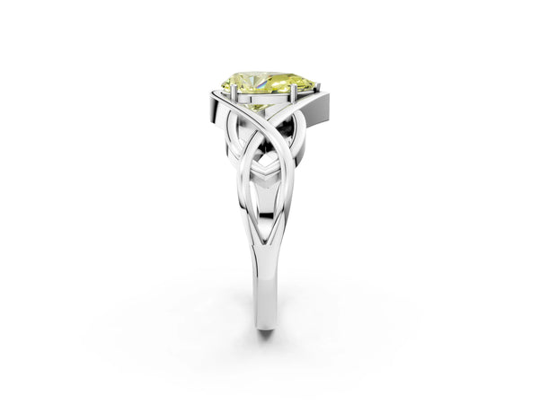 White Gold Pear-Shaped Woven Solitaire Engagement Ring Setting for Fancy Yellow Center