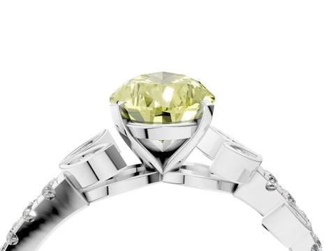White gold Fancy Yellow Pear Cut Solitaire Leaf-Inspired Diamond Ring with Pavé Band and Four-Prong Setting_28
