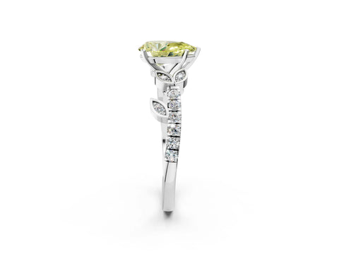 White gold Fancy Yellow Pear Cut Solitaire Leaf-Inspired Diamond Ring with Pavé Band and Four-Prong Setting_38