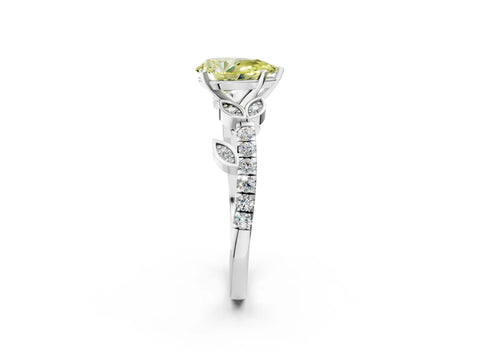 White gold Fancy Yellow Pear Cut Solitaire Leaf-Inspired Diamond Ring with Pavé Band and Four-Prong Setting_46