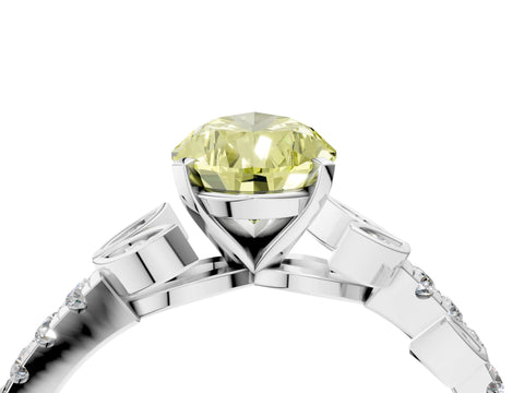 White gold Fancy Yellow Pear Cut Solitaire Leaf-Inspired Diamond Ring with Pavé Band and Four-Prong Setting_48