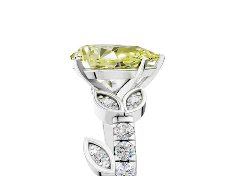 White gold Fancy Yellow Pear Cut Solitaire Leaf-Inspired Diamond Ring with Pavé Band and Four-Prong Setting_49