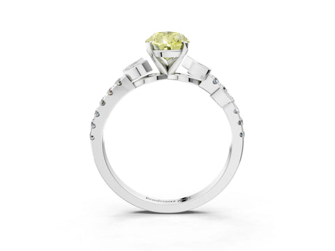White gold Fancy Yellow Pear Cut Solitaire Leaf-Inspired Diamond Ring with Pavé Band and Four-Prong Setting_51
