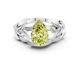 White gold Fancy Yellow Pear Cut Solitaire Leaf-Inspired Engagement Ring with Prong Setting_12