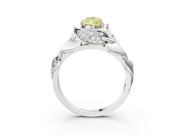 Sterling Silver Pear-Shaped Pave Leaf Bypass Engagement Ring Setting for Fancy Yellow Center
