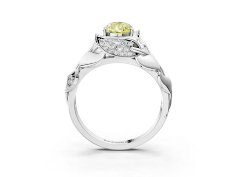 White gold Fancy Yellow Pear Cut Solitaire Leaf-Inspired Engagement Ring with Prong Setting_3