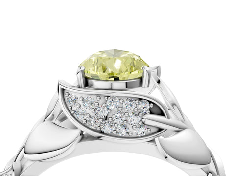 White gold Fancy Yellow Pear Cut Solitaire Leaf-Inspired Engagement Ring with Prong Setting_4