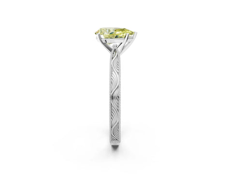 White gold Fancy Yellow Pear Cut Solitaire Milgrain Engraved Band with Four-Prong Setting_14