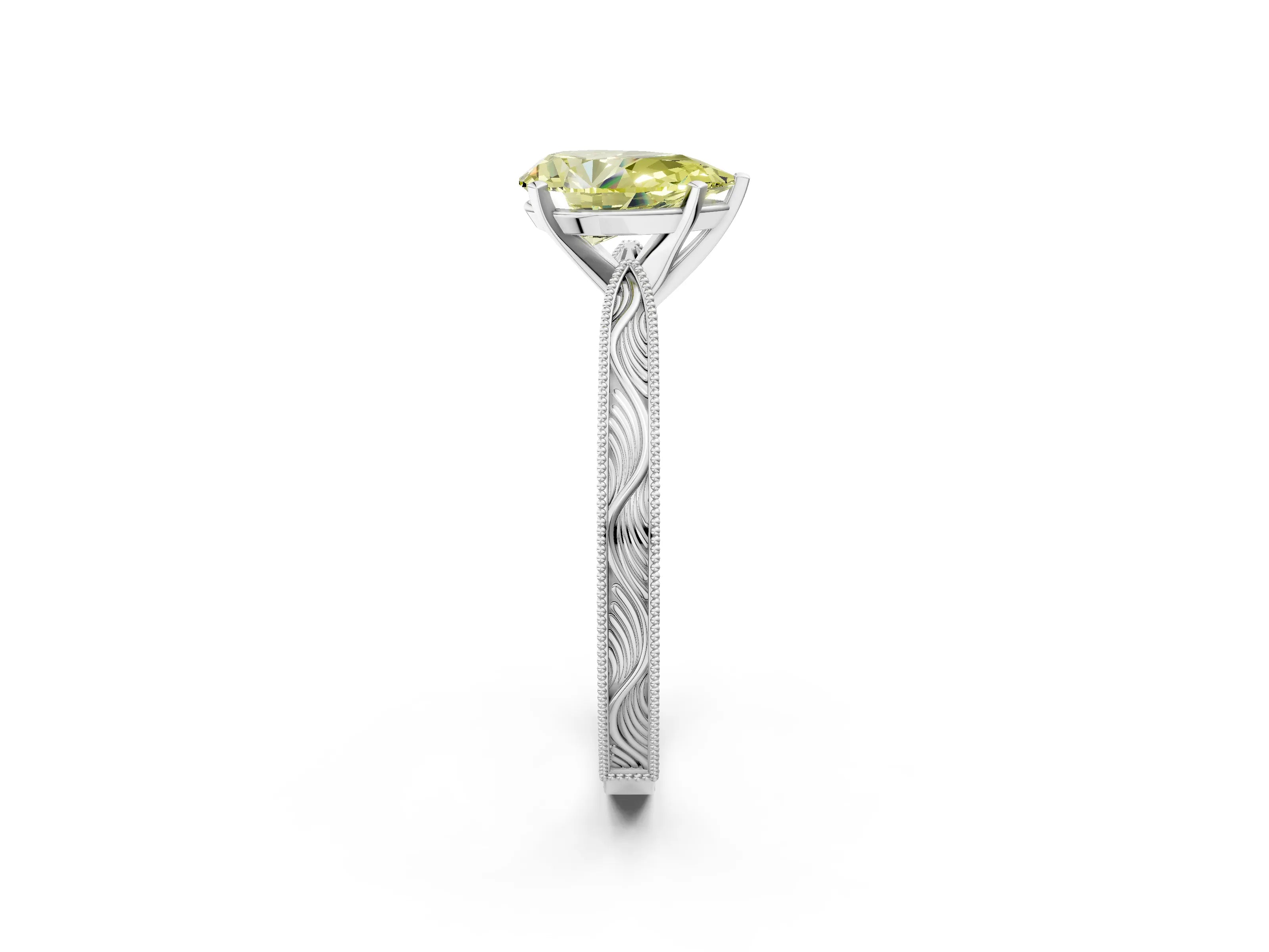 White gold Fancy Yellow Pear Cut Solitaire Milgrain Engraved Band with Four-Prong Setting_14