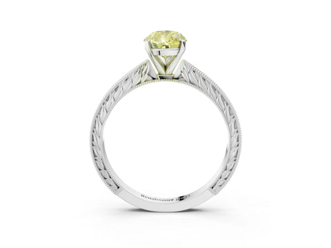 White gold Fancy Yellow Pear Cut Solitaire Milgrain Engraved Band with Four-Prong Setting_15