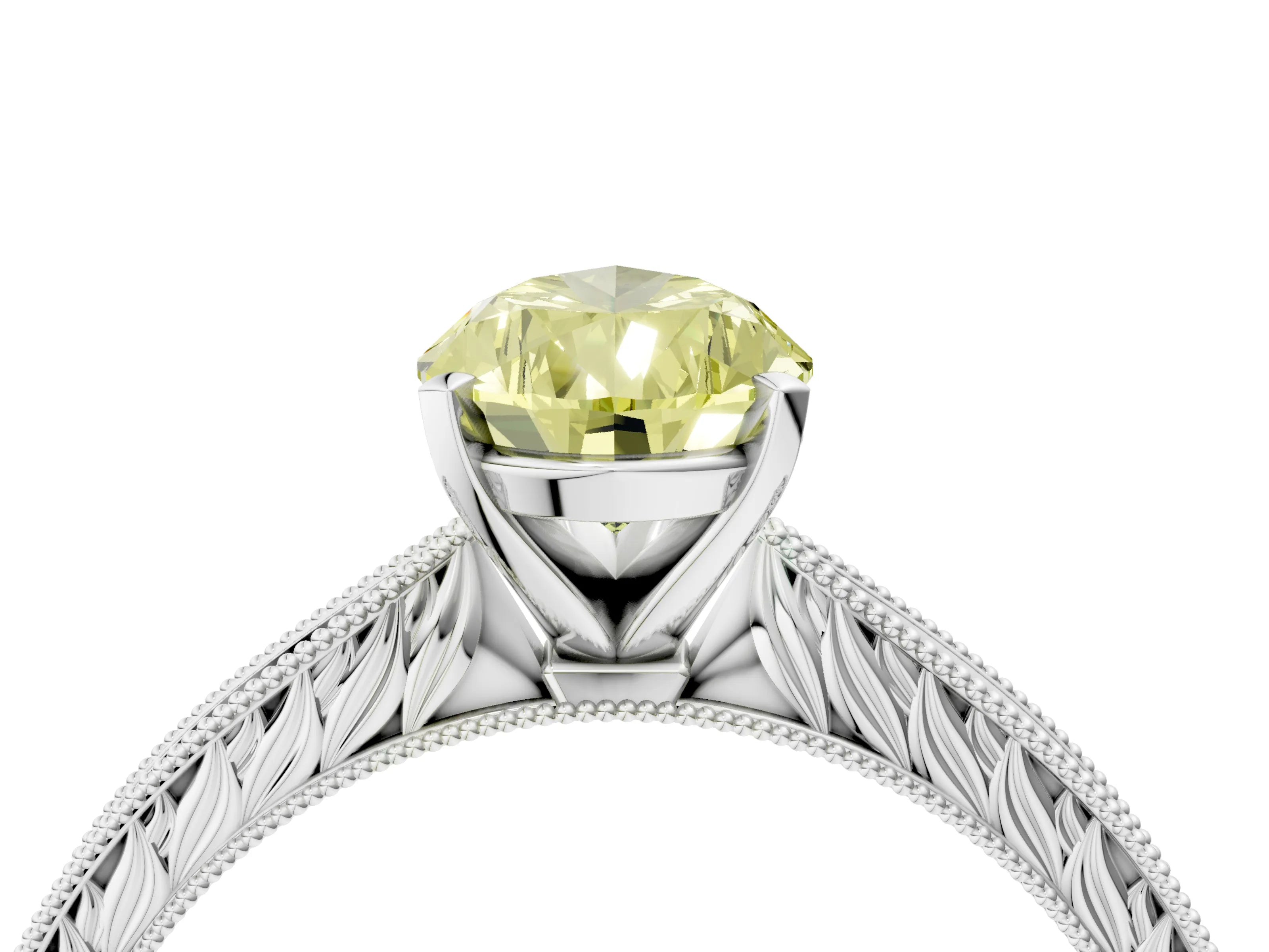 White gold Fancy Yellow Pear Cut Solitaire Milgrain Engraved Band with Four-Prong Setting_16