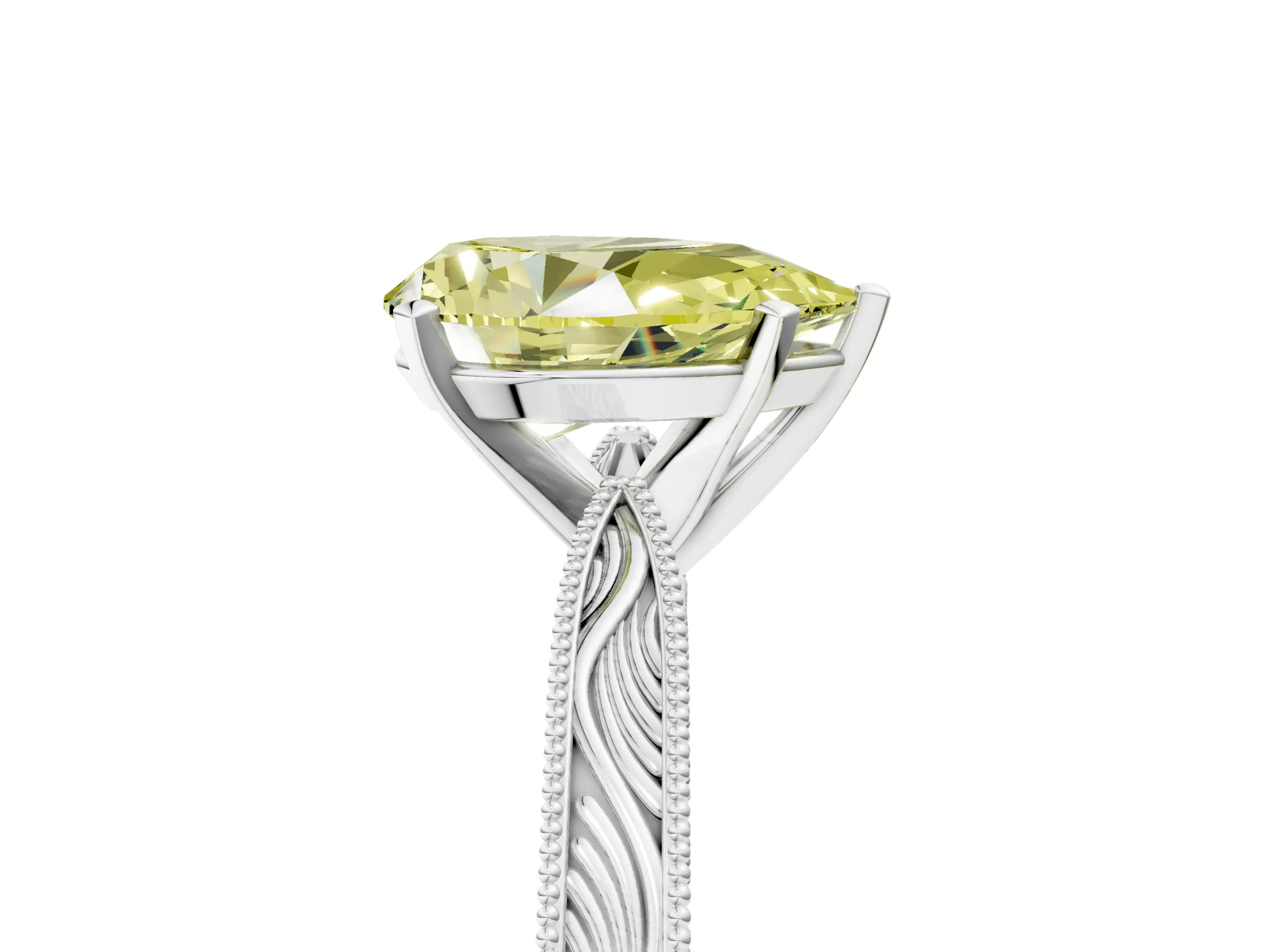 White gold Fancy Yellow Pear Cut Solitaire Milgrain Engraved Band with Four-Prong Setting_17