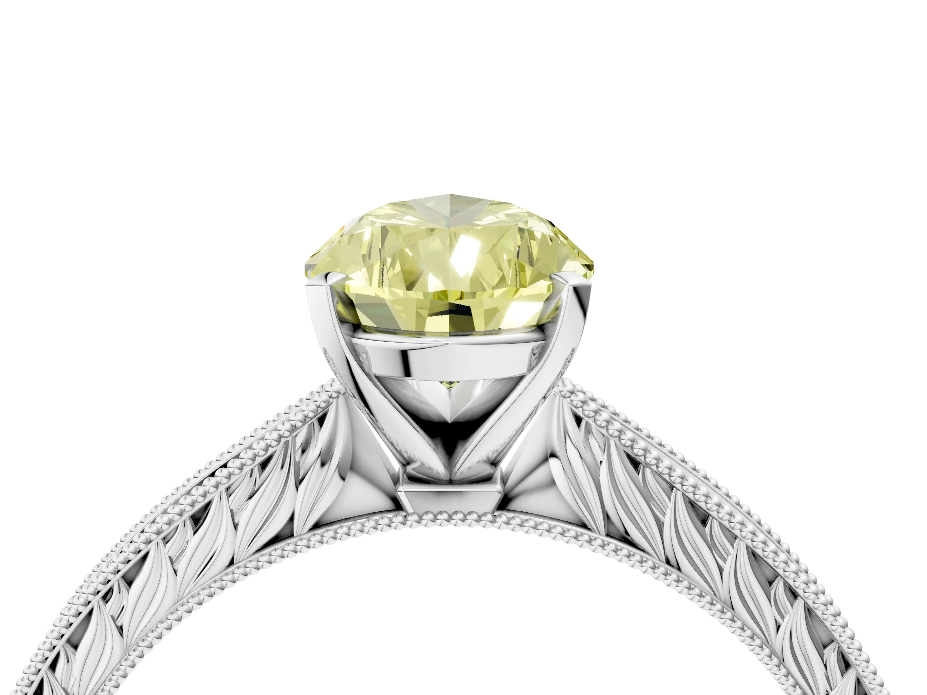 White gold Fancy Yellow Pear Cut Solitaire Milgrain Engraved Band with Four-Prong Setting_4