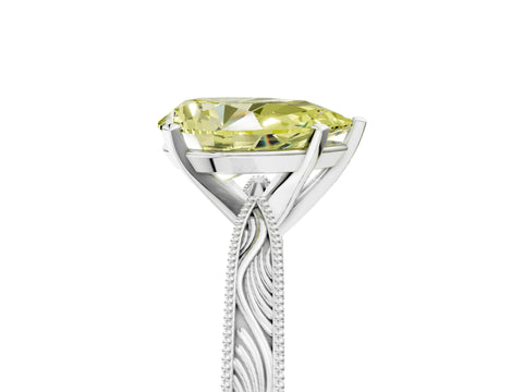 White gold Fancy Yellow Pear Cut Solitaire Milgrain Engraved Band with Four-Prong Setting_5