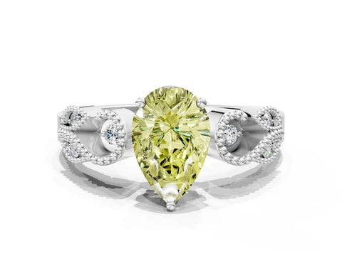 White gold Fancy Yellow Pear Cut Solitaire Milgrain Leaf Band with Prong Setting_12