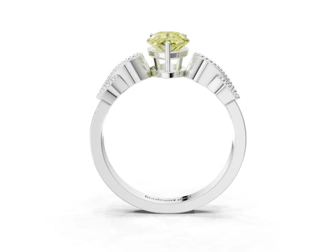 White gold Fancy Yellow Pear Cut Solitaire Milgrain Leaf Band with Prong Setting_15