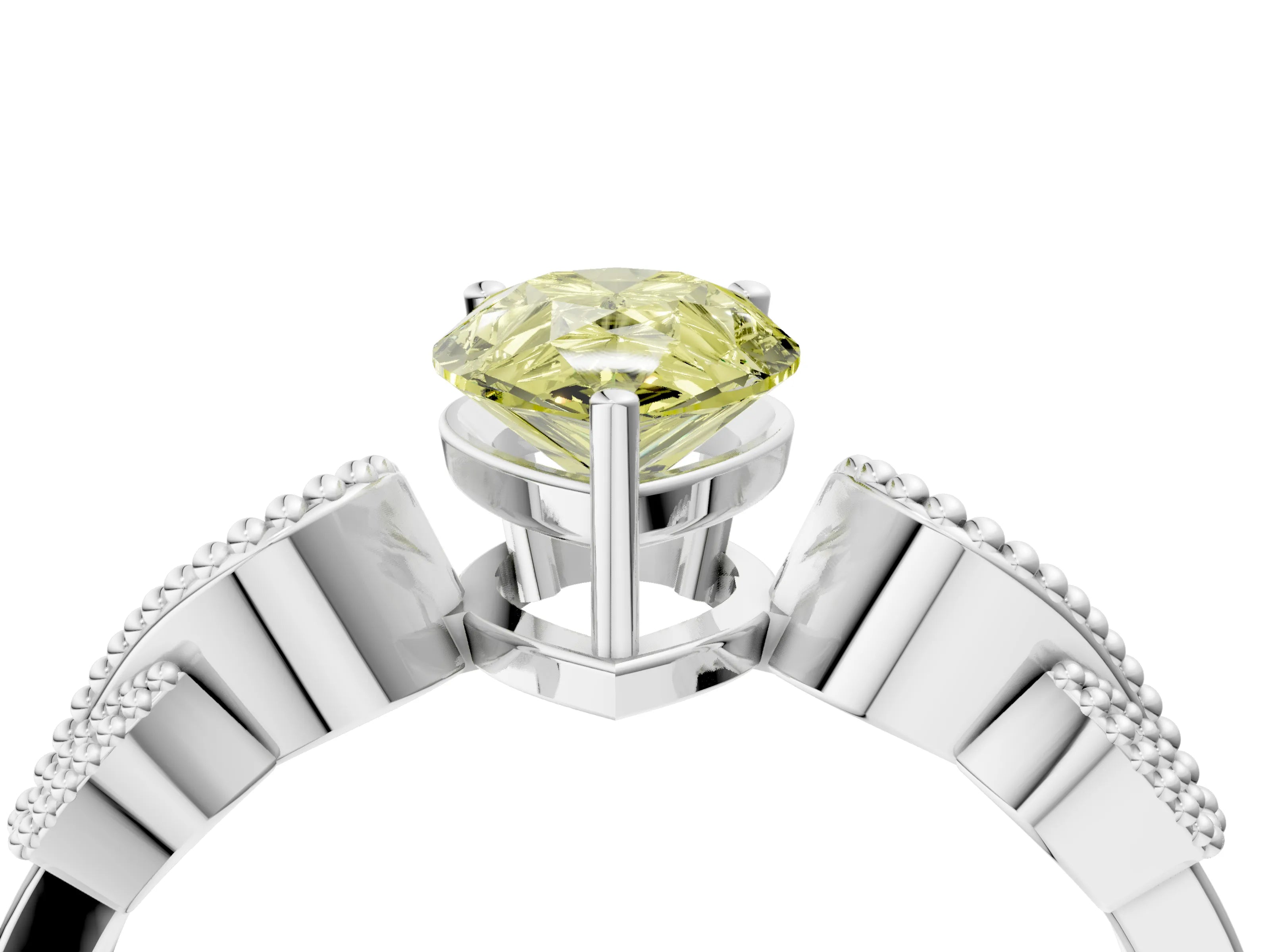 White gold Fancy Yellow Pear Cut Solitaire Milgrain Leaf Band with Prong Setting_16