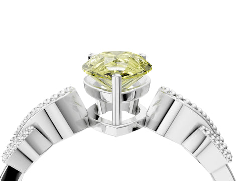 White gold Fancy Yellow Pear Cut Solitaire Milgrain Leaf Band with Prong Setting_16