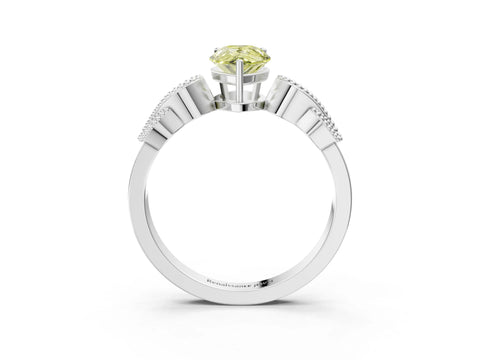 White gold Fancy Yellow Pear Cut Solitaire Milgrain Leaf Band with Prong Setting_3