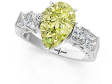 White gold Fancy Yellow Pear Cut Solitaire Princess Side Stone Engraved Band Prong Setting Ring_13
