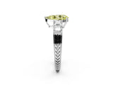 White gold Fancy Yellow Pear Cut Solitaire Princess Side Stone Engraved Band Prong Setting Ring_14