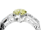 White gold Fancy Yellow Pear Cut Solitaire Princess Side Stone Engraved Band Prong Setting Ring_16