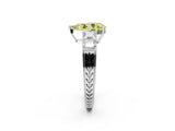 White gold Fancy Yellow Pear Cut Solitaire Princess Side Stone Engraved Band Prong Setting Ring_2