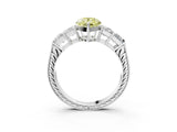 White gold Fancy Yellow Pear Cut Solitaire Princess Side Stone Engraved Band Prong Setting Ring_3