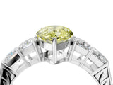 White gold Fancy Yellow Pear Cut Solitaire Princess Side Stone Engraved Band Prong Setting Ring_4