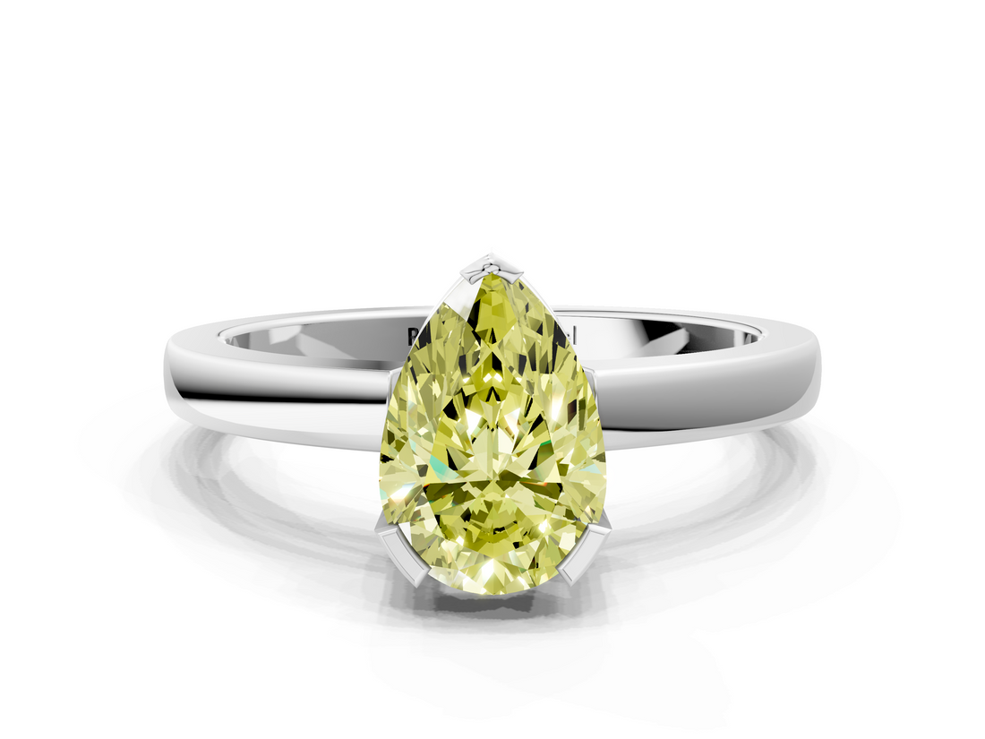 White gold Fancy Yellow Pear  Cut Solitaire Ring with Four-Prong Setting and Classic Band_57