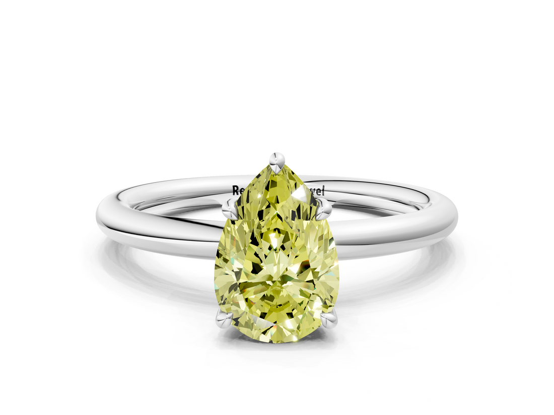White gold Fancy Yellow Pear  Cut Solitaire Ring with Thin Band and Four-Prong Setting_16