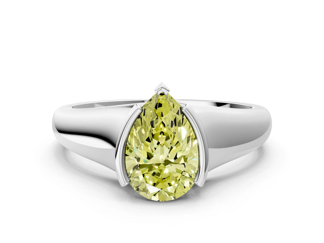 White gold Fancy Yellow Pear Cut Solitaire Tension Set Diamond Ring with Split Shank Band_24