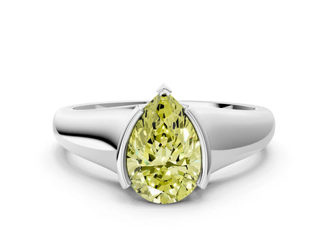 White gold Fancy Yellow Pear Cut Solitaire Tension Set Diamond Ring with Split Shank Band_24