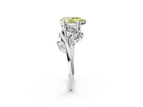 White gold Fancy Yellow Pear Cut Solitaire Twist Engagement Ring with Leaf Accents and Prong Setting_2
