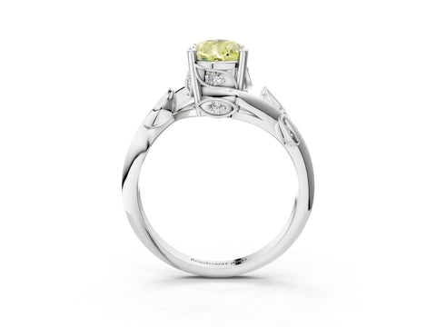 White gold Fancy Yellow Pear Cut Solitaire Twist Engagement Ring with Leaf Accents and Prong Setting_3