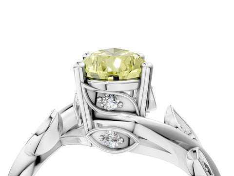 White gold Fancy Yellow Pear Cut Solitaire Twist Engagement Ring with Leaf Accents and Prong Setting_4