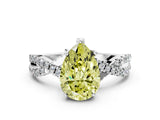 White gold Fancy Yellow Pear Cut Solitaire Twist Pave Diamond Engagement Ring with Prong Setting