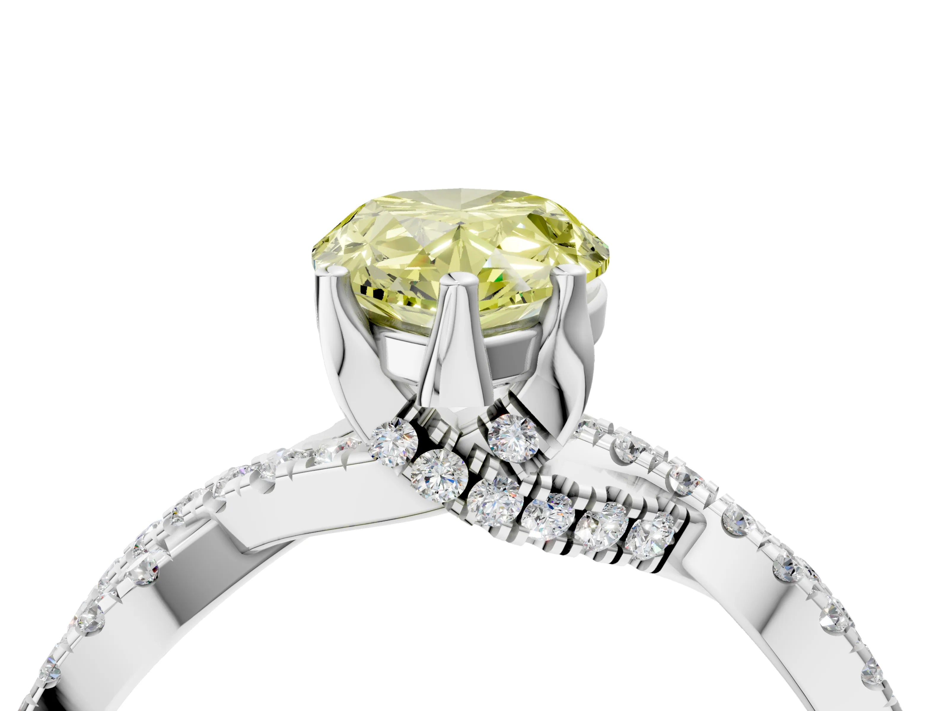 White gold Fancy Yellow Pear Cut Solitaire Twist Pave Diamond Engagement Ring with Prong Setting_16
