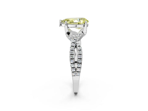 White gold Fancy Yellow Pear Cut Solitaire Twist Pave Diamond Engagement Ring with Prong Setting_2